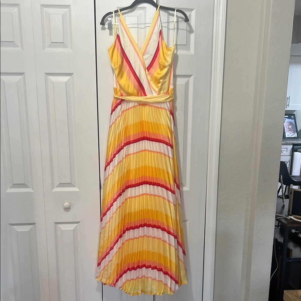 White House Black Market Yellow and pinks  Sleeveless Maxi Sundress